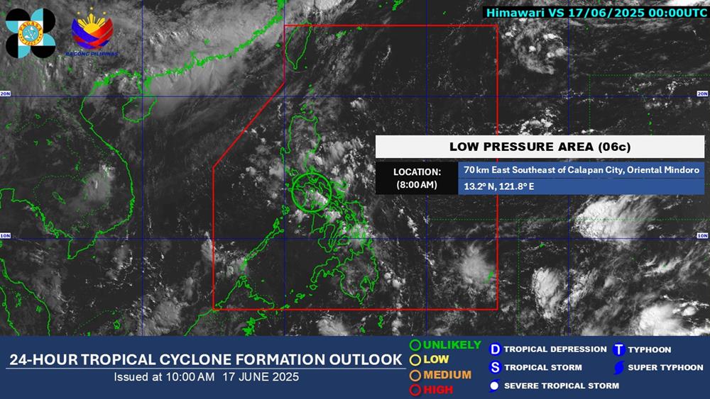 Cap nhat vi tri cua ap thap gan Bien Dong. Anh: PAGASA
