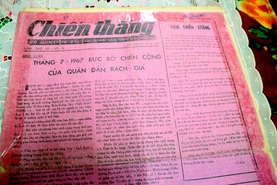 Bao Chien Thang - co quan tranh dau cua nhan dan tinh Rach Gia, duoc nha bao Truong Thanh Nha luu giu trong bo suu tap ca nhan. Anh: Luc Tung
