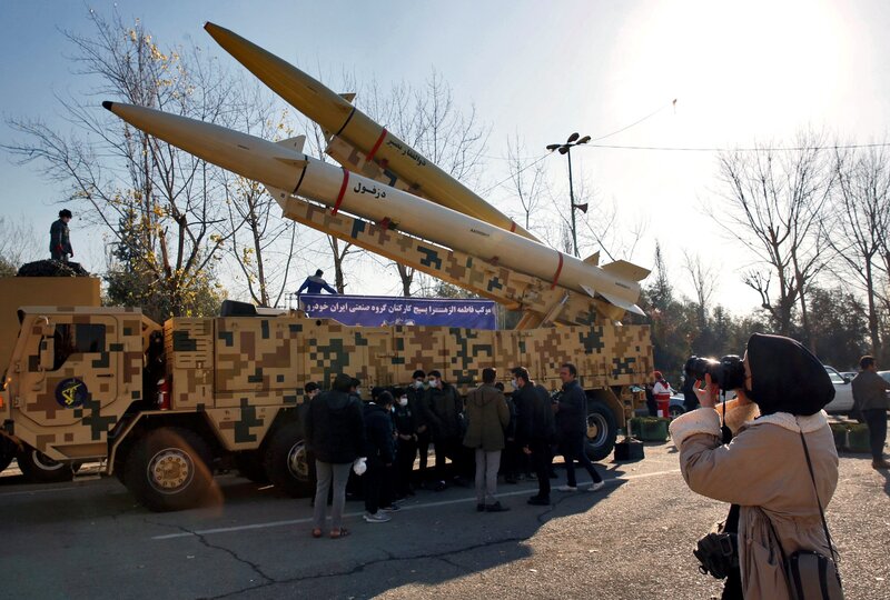 The Basir missile is on display at Mosallah Church, Iran. Photo: AFP