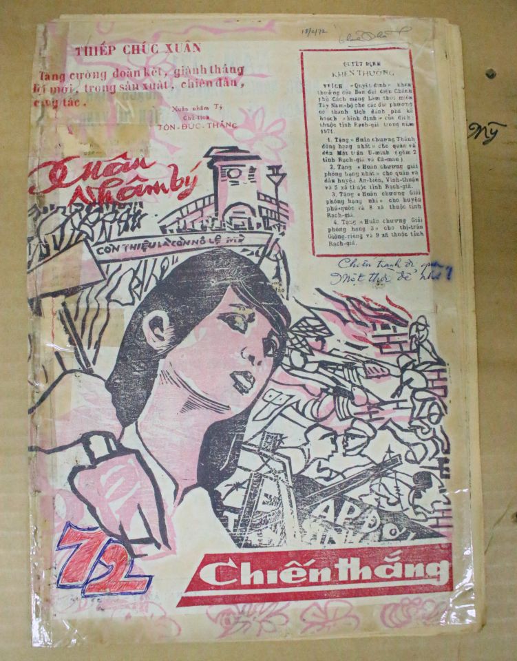 Bia to bao Xuan cua bao Chien Thang do hoa si Nguyen Van Cong, tuc Bay Truyen thuc hien. Anh: Luc Tung