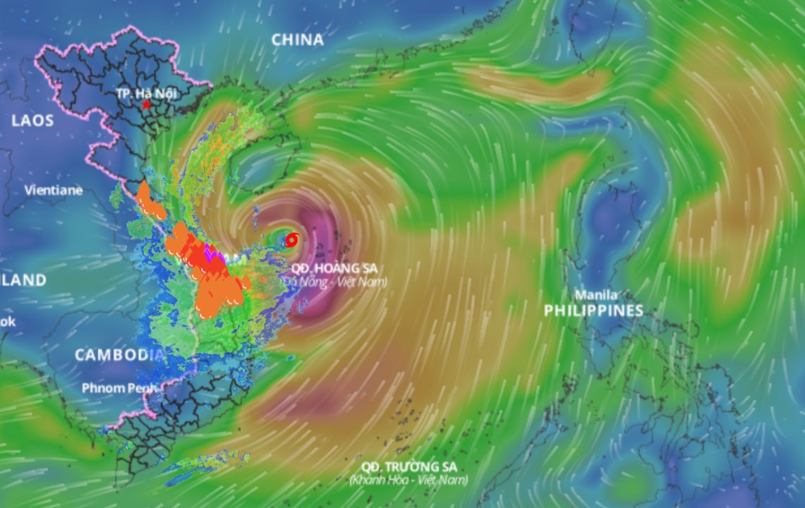 Posicion de la tormenta No. 1 a las 5 en punto de las 12.6. Fuente: Sistema de monitoreo de desastres naturales de Vietnam