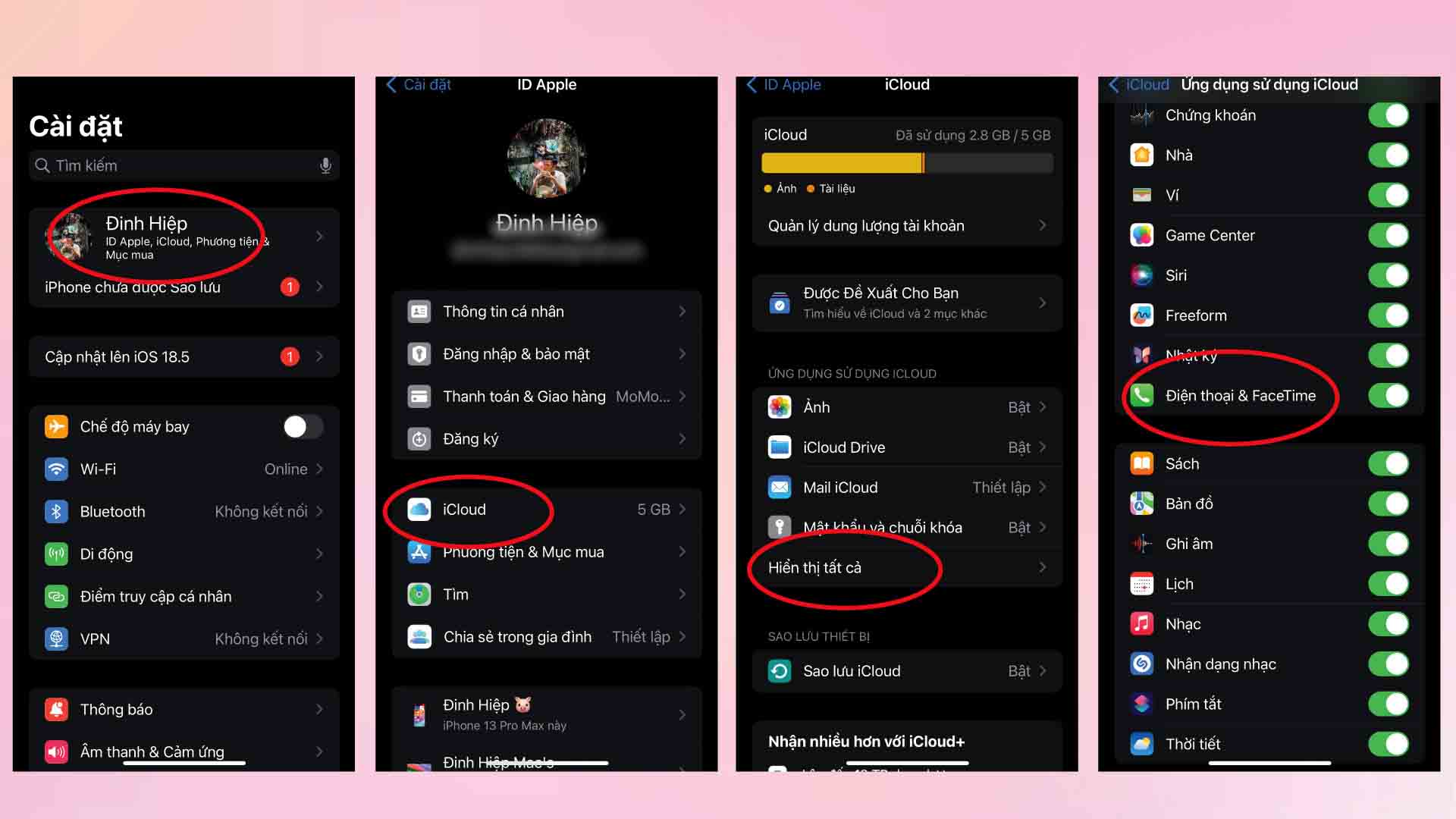 Apague la sincronizacion de iCloud para mensajes y tiempo facetado en iPhone. Grafico: Dinh Dinh