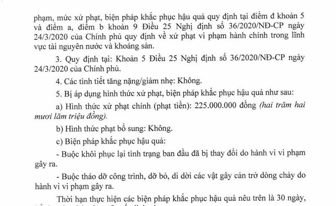 Thu hẹp dòng chảy, người phụ nữ ở Lâm Đồng bị phạt 225 triệu đồng