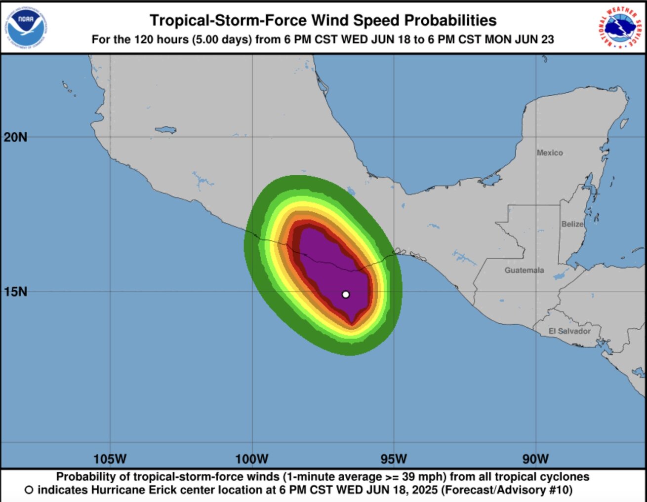Bao Erick tang vot tu cap 1 len cap 3 trong vong chua day 24 gio. Anh: NOAA