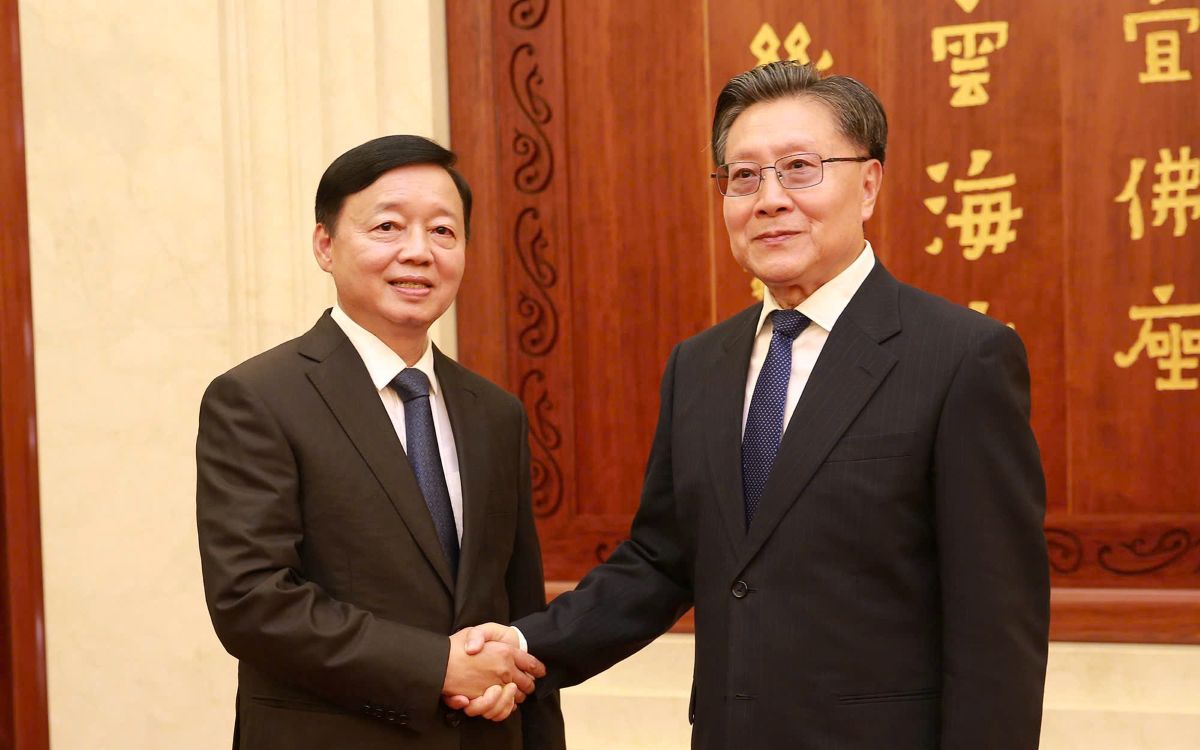 El viceprimer ministro Tran Hong Ha se reune con el miembro adjunto de la humanidad nacional china Vuong Dong Minh. Foto: Ministerio de Asuntos Exteriores