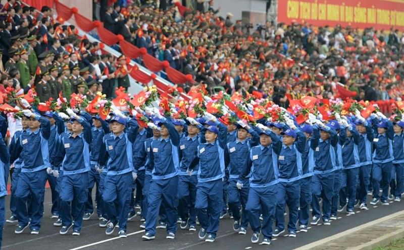 The Workers' Bloc in the parade and march to celebrate the 70th anniversary of the Dien Bien Phu Victory. Photo: Nhu Y