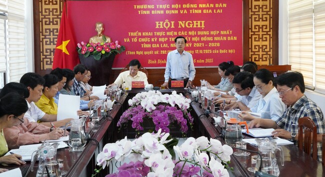 La escena de la reunion entre el Comite Permanente del Consejo Popular de las Provincias de Gia Lai y Binh Dinh. Foto: NGOC Han