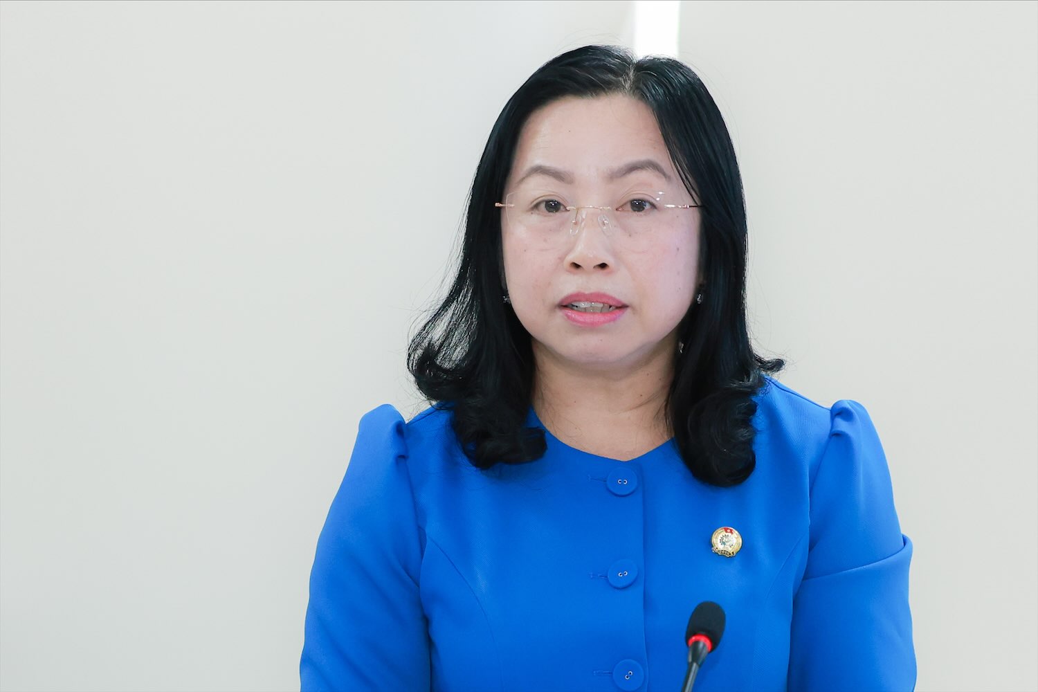 El vicepresidente permanente del VGCL Thai Thu Xuong presento los informes en la conferencia. Foto: Nguyen Hai