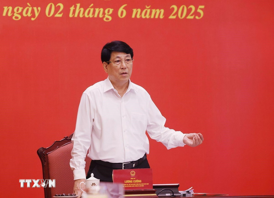 Chu tich nuoc Luong Cuong - Chu tich Hoi dong - phat bieu chi dao. Anh: Lam Khanh/TTXVN