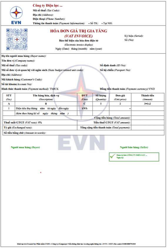 Mau hoa don tien dien moi theo quy dinh tai Nghi dinh so 70/2025/ND-CP. Anh: EVN