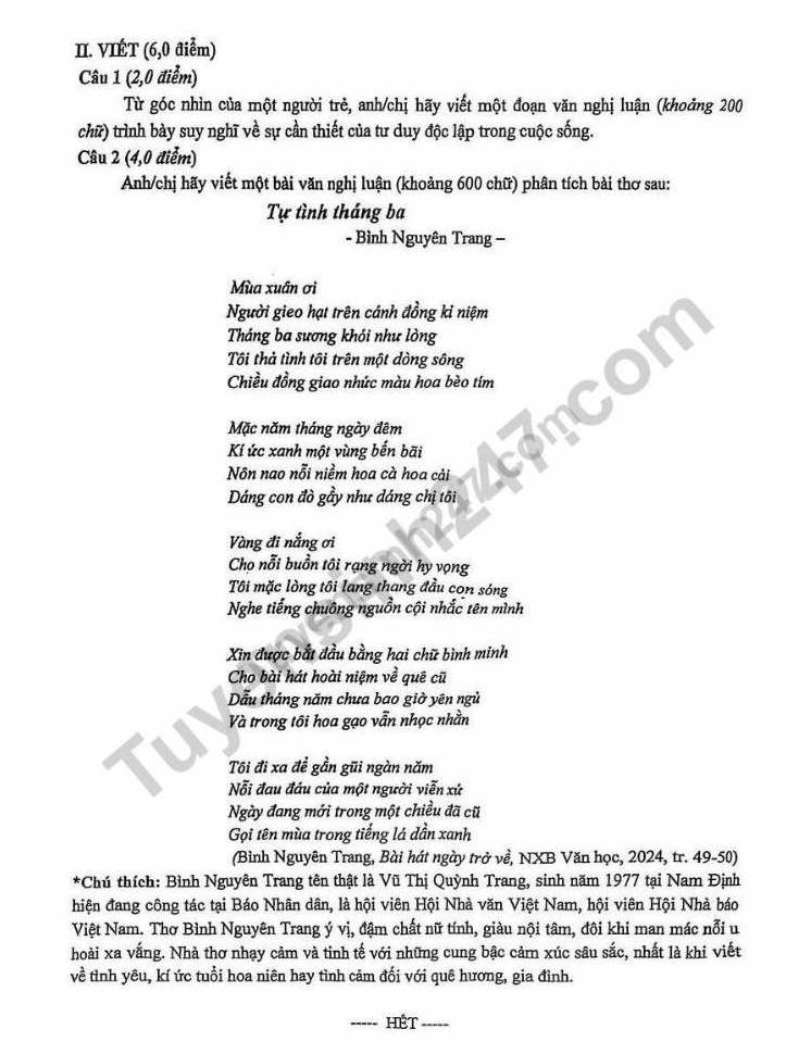 De thi thu tot nghiep THPT 2025 mon Van - So GDDT Hai Phong lan 2. Anh: Tuyensinh247
