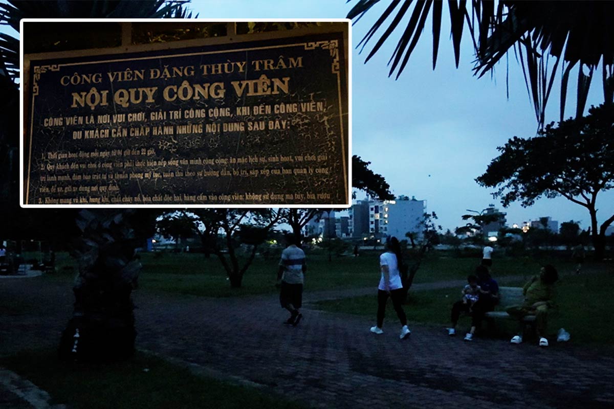 With lights but not bright, the park in the center of Ho Chi Minh City is dark all year round