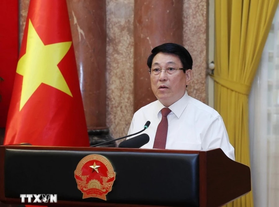 Chu tich nuoc Luong Cuong nhan manh vai tro cua bao chi trong ky nguyen moi. Anh: TTXVN