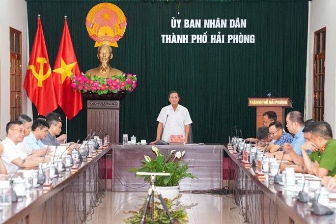 Chu tich UBND thanh pho Nguyen Van Tung ket luan Hoi nghi. Ảnh: Cong TTDT Hai Phong