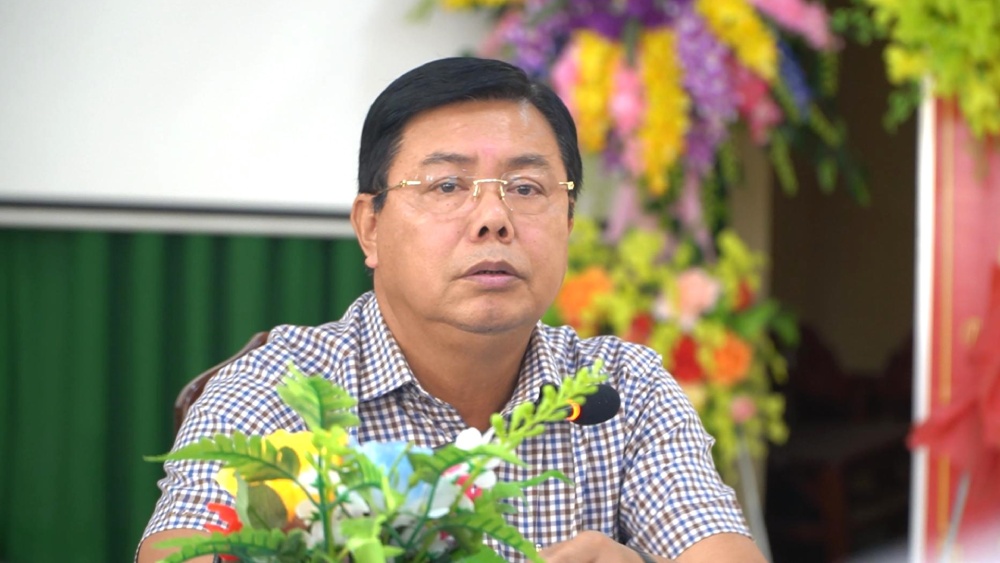 Kien Giang Provincial Party Secretary Nguyen Tien Hai at the working session to inspect the operation and testing of government activities in the new Thanh Loc commune (after merging from 4 communes). Photo: Nguyen Anh