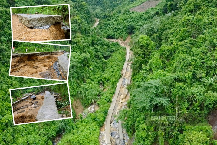 Severe landslides and erosion of the road connecting Nguyen Phuc - Sy Binh (Bach Thong, Bac Kan). Photo: Nguyen Hoan.