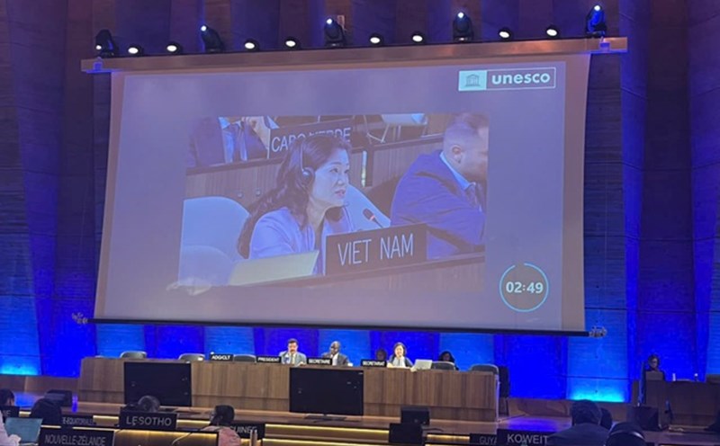 Dr. Nguyen Phuong Hoa - Director of the Department of International Cooperation, Ministry of Culture, Sports and Tourism - spoke at the 10th session of the General Assembly. Photo: Ministry of Culture, Sports and Tourism