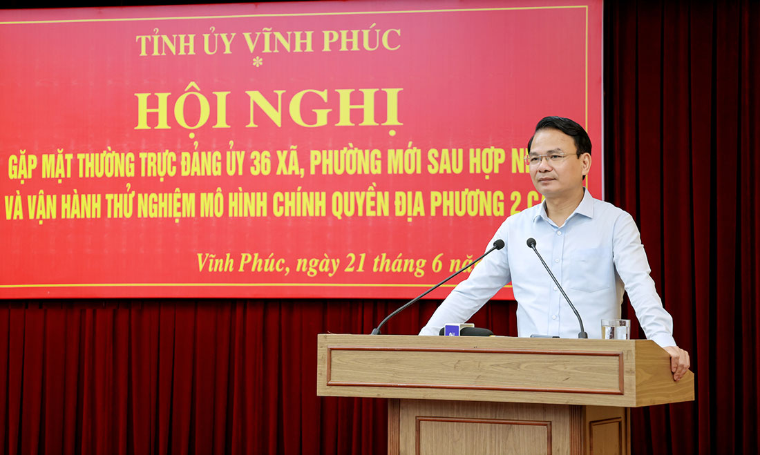 Bi thu Tinh uy Vinh Phuc Dang Xuan Phong phat bieu tai hoi nghi. Anh: Khanh Linh 
