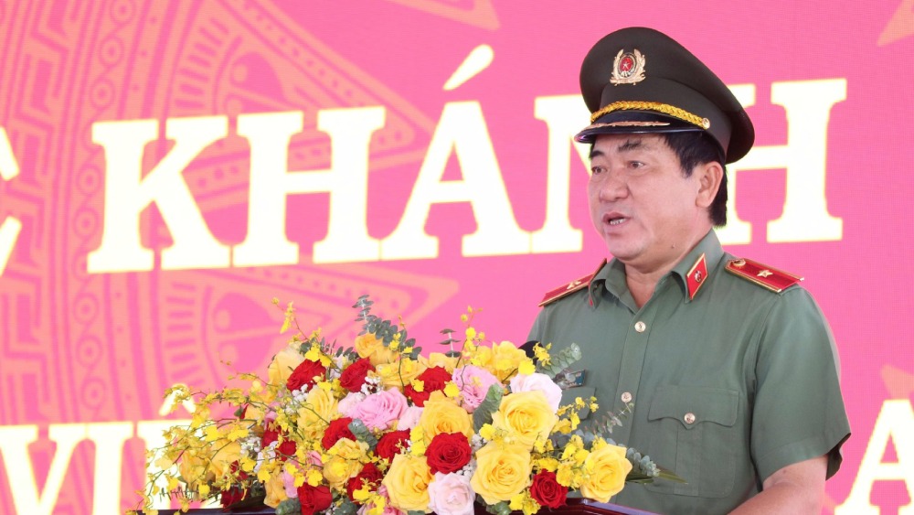 Thieu tuong Nguyen Van Han, Giam doc Cong an tinh Kien Giang phat bieu tai buoi le. Anh: Tien Dung