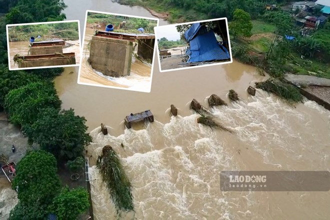 Hiện trường tan hoang tại cây cầu bị lũ cuốn trôi ở Thái Nguyên