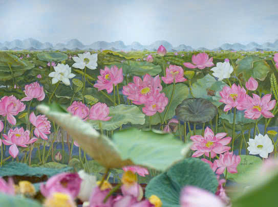 The painting version "Lien Hoa Tinh Canh" will be exhibited in Hanoi. Photo: Provided by the organizing committee