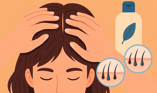 Mẹo massage da đầu giúp kích thích tóc mọc nhanh. Ảnh đồ họa: Hoàng Lộc