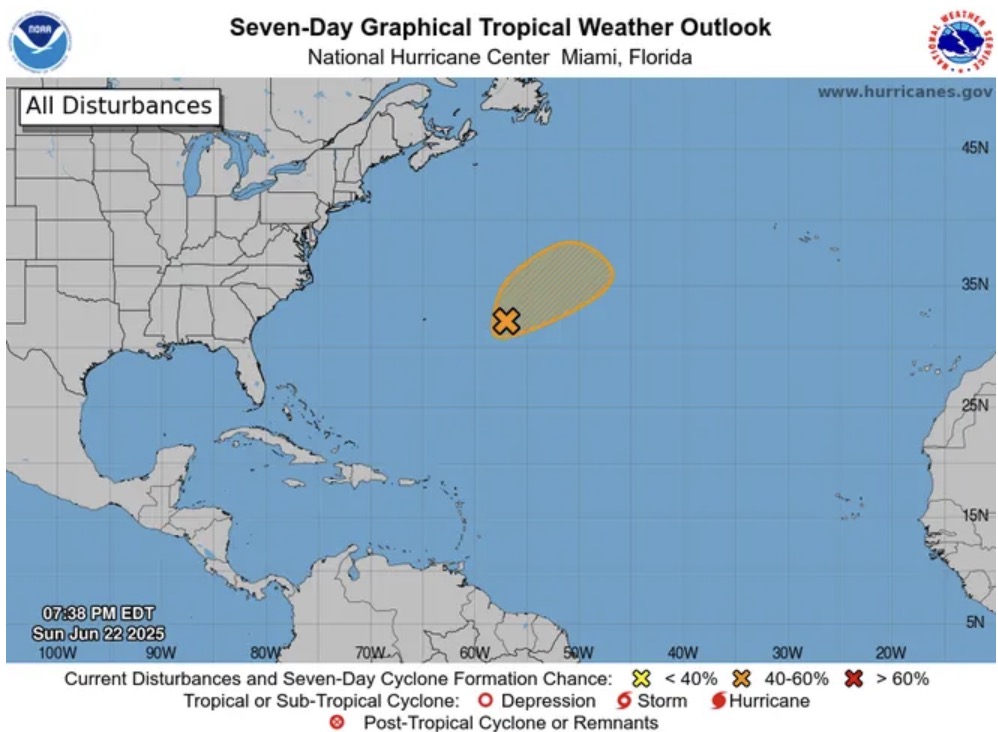 La nueva depresion tropical se pronostica que se formara el 23 de junio en el Atlantico. Foto: NOAA