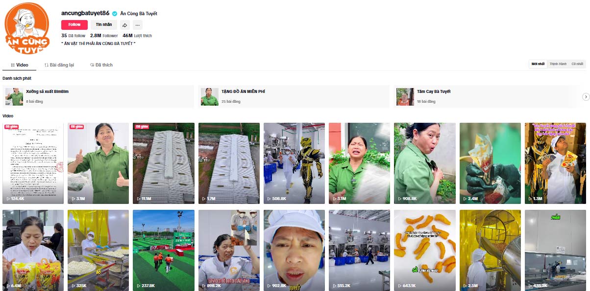 El canal Tiktok de la Sra. Do Thi Tuyet cuando la compañia come con la Sra. Tuyet para declarar la disolucion. Foto: Quynh an