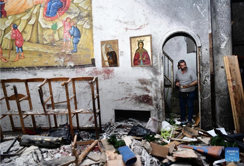 Dentro de la iglesia fue bombardeada en Damasco, capital siria. Foto: Xinhua