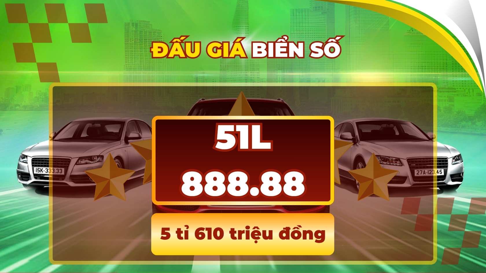 Super license plate 51L-888.88 nearly reached 6 billion VND in the auction on June 23