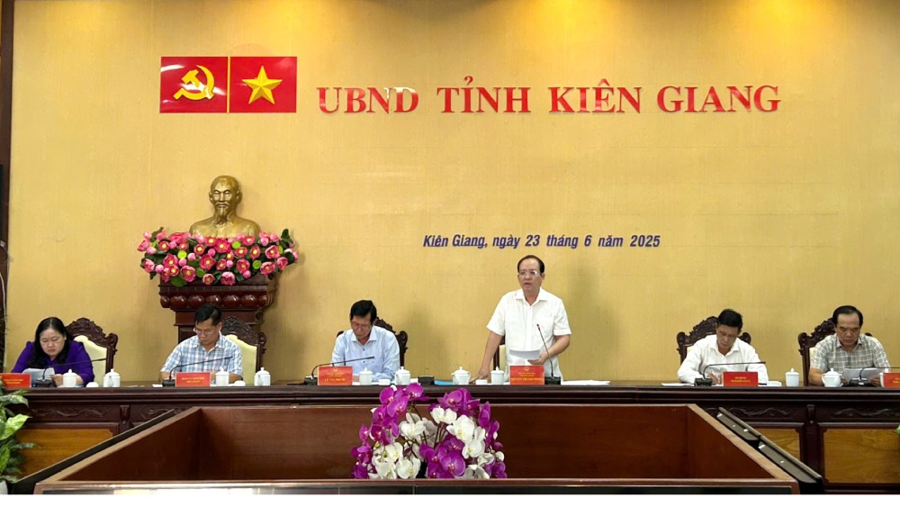 Pho Chu tich UBND tinh Kien Giang Nguyen Thanh Phong phat bieu tai cuoc hop. Anh: Ngoc Mai