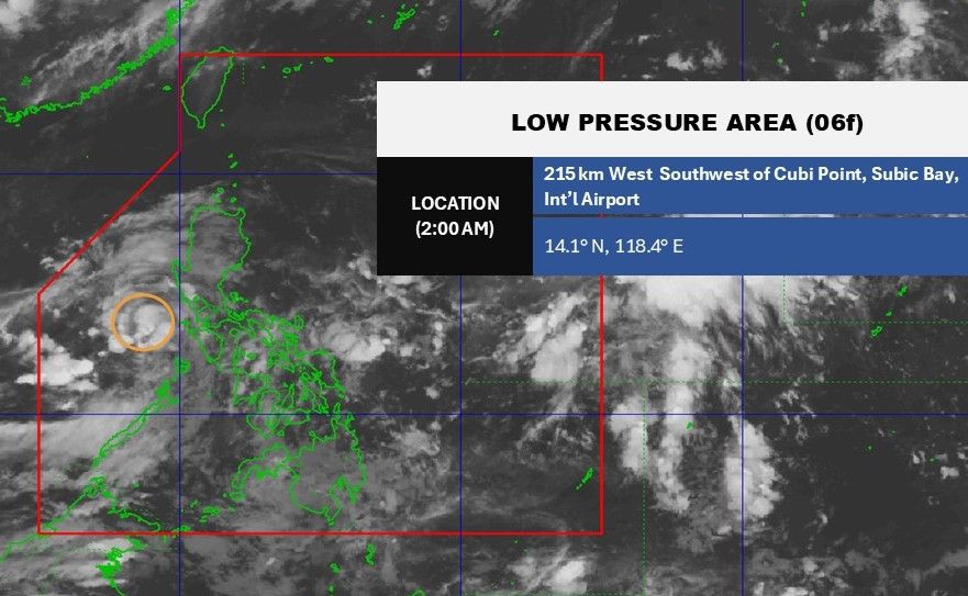 Posicion de baja presion cerca del Mar East en 2H en 24.6.2025. Foto: Pagasa