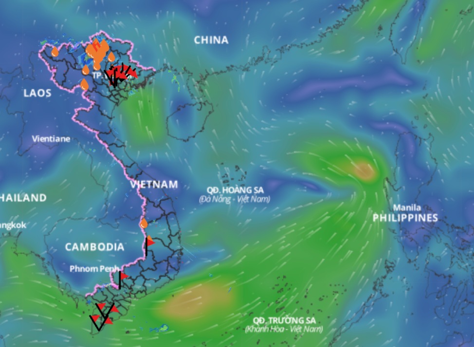 Un area de baja presion se formo esta mañana 24.6 en la region oriental del Mar del Este. Fuente: Sistema de monitoreo de desastres naturales de Vietnam