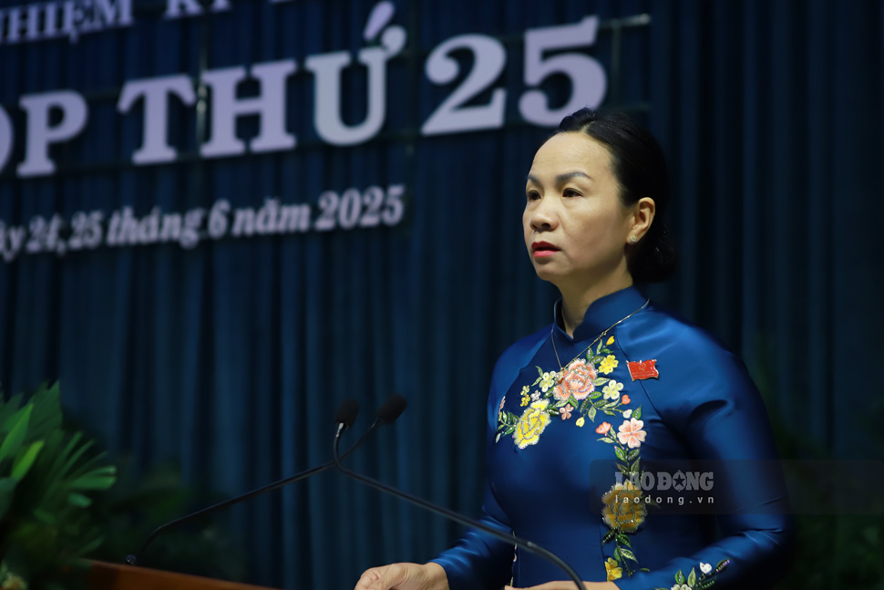 Ms. Le Binh Thanh - Chairman of the Vietnam Fatherland Front Committee of Binh Dinh province reflected at the meeting. Photo: Hoai Phuong