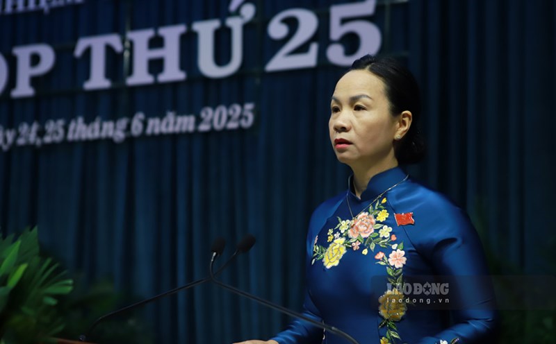 Ms. Le Binh Thanh - Chairman of the Vietnam Fatherland Front Committee of Binh Dinh province reflected at the meeting. Photo: Hoai Phuong