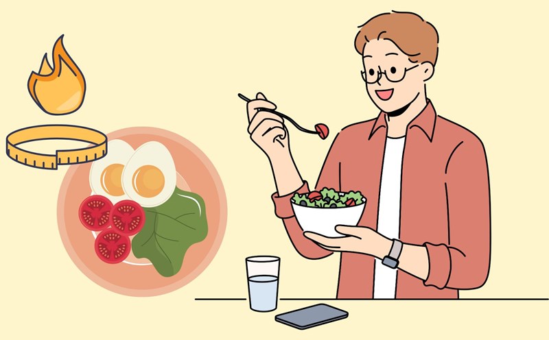 Boiled eggs and vegetables are a low-sugar snack that effectively reduces belly fat. Graphics: Thanh Thanh