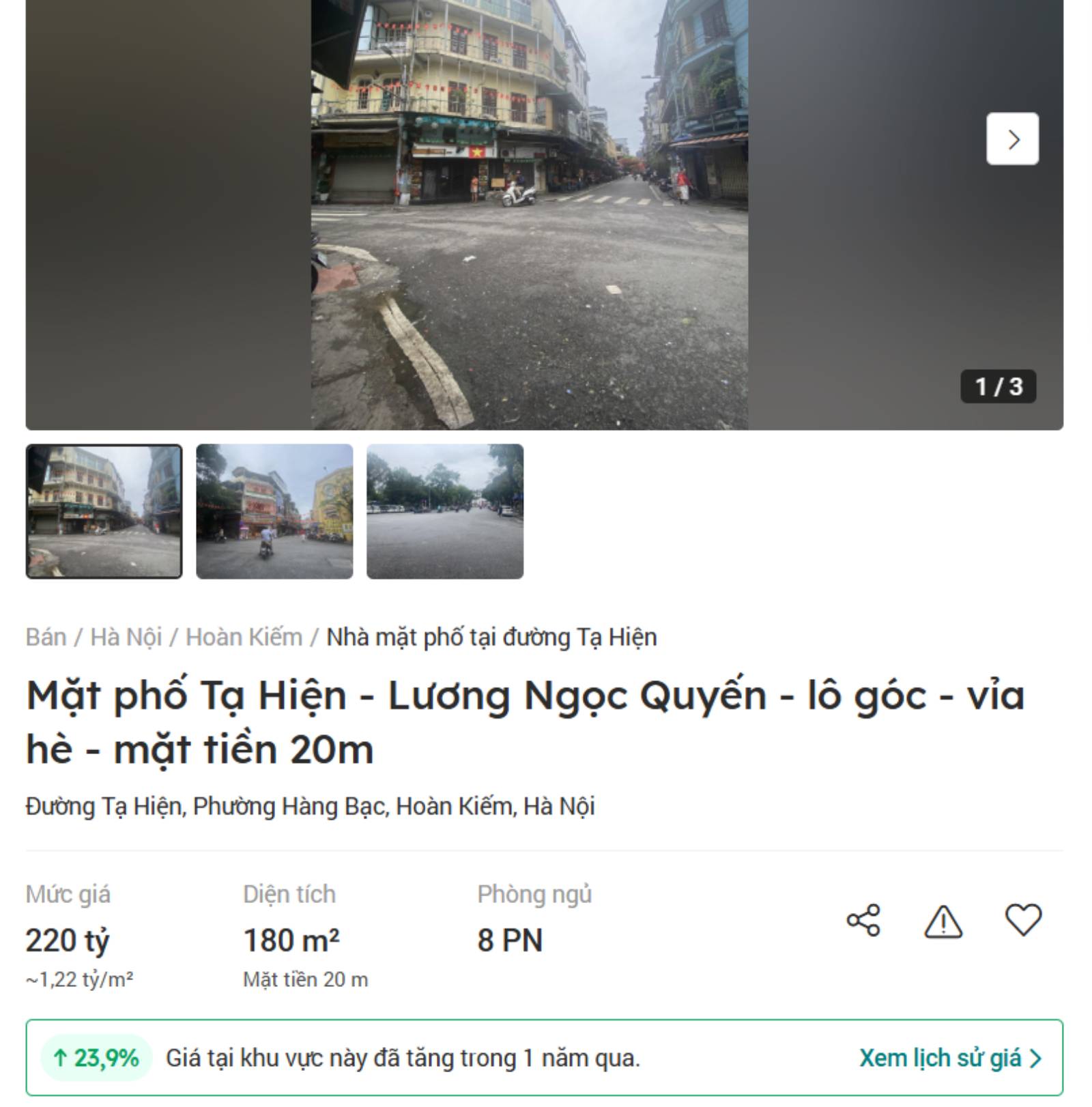 Can nha pho tai Ha Noi duoc rao ban voi gia tren 1 ti dong/m2. Anh: Batdongsan.com