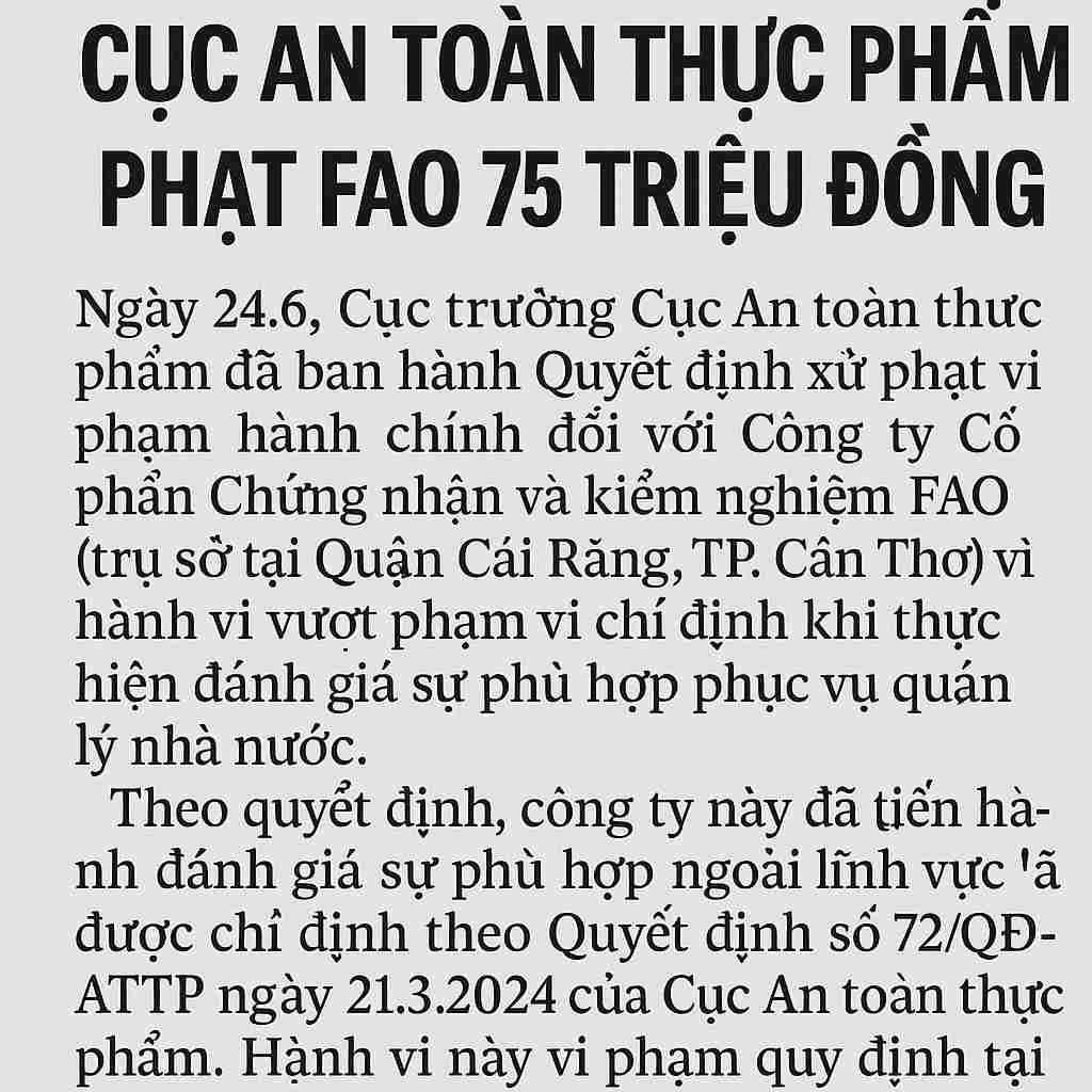 Fine FAO Certification and Testing Joint Stock Company. Photo AI