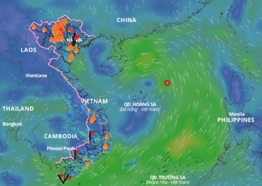 Las depresiones tropicales estan a unos 300 km al noreste de las Islas Paracel. Fuente de la imagen: Sistema de monitoreo de desastres naturales de Vietnam