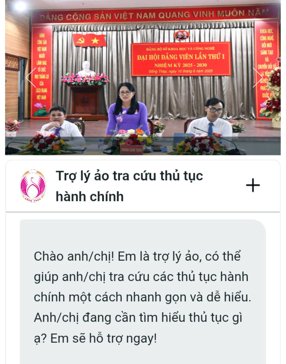 Phan mem Tro ly AI tra cuu thu tuc hanh chinh tren website cua So Khoa hoc va Cong nghe tinh Dong Thap. Anh: Thanh Mai