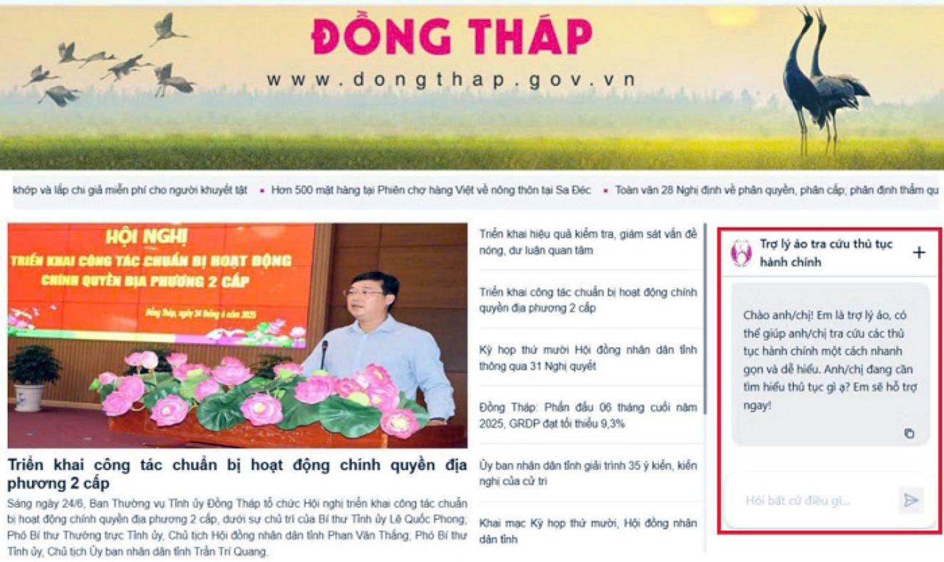 Phan mem Tro ly AI ho tro giai quyet thu tuc hanh chinh tren giao dien Cong Thong tin dien tu Dong Thap. Anh: Thanh Mai