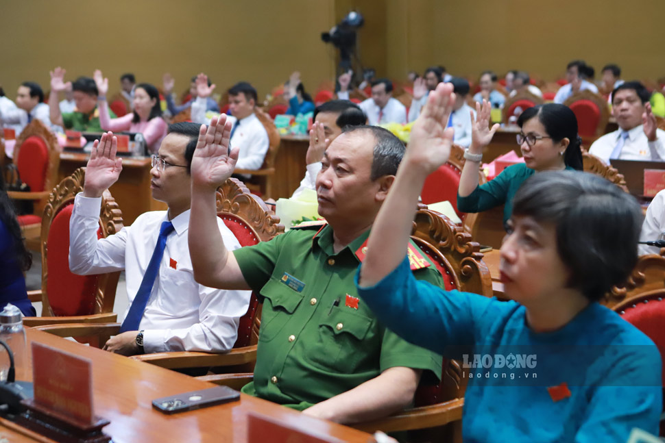 Đại biểu biểu quyết thông qua các Nghị quyết. Ảnh: Hoài Phương