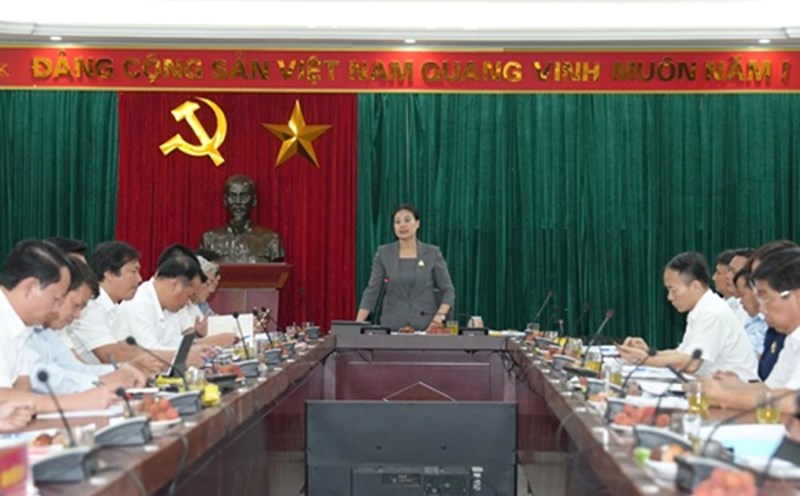 Head of Working Group No. 10 - Ms. Bach Lien Huong - directed and guided the arrangement of commune-level administrative units. Photo: Hoai Anh