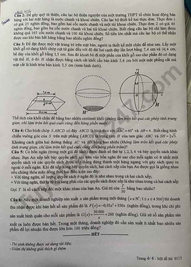 De thi mon Toan ky thi tot nghiep THPT nam 2025 ma de 0115. Nguon: Tuyensinh247