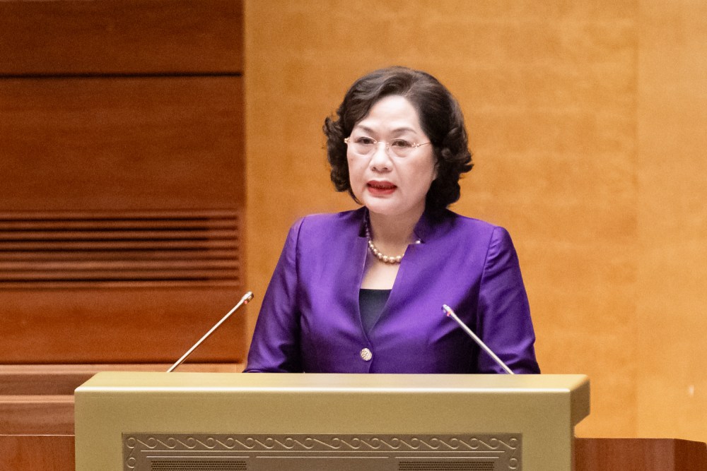 El gobernador del banco estatal Nguyen Thi Hong dijo que la ley estipula que el banco estatal esta decidido a prestar especialmente, una tasa de interes del 0% al año. Foto: Pham Dong