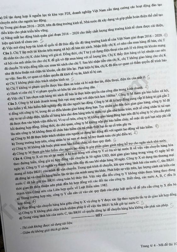 De thi mon Giao duc kinh te va phap luat ma de 1031. Anh: Tuyensinh247