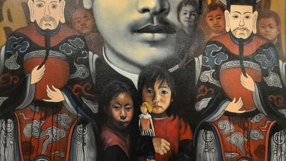 A stage of the painting "oportrend 3", oil painting, 2024. Photo: An Vu