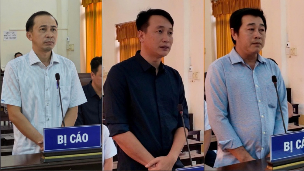 Hùng, Phong, Hòa (từ trái sang) trong vụ việc cấp giấy tờ đất sai quy định ở xã Cửa Cạn, TP Phú Quốc. Ảnh: Văn Vũ