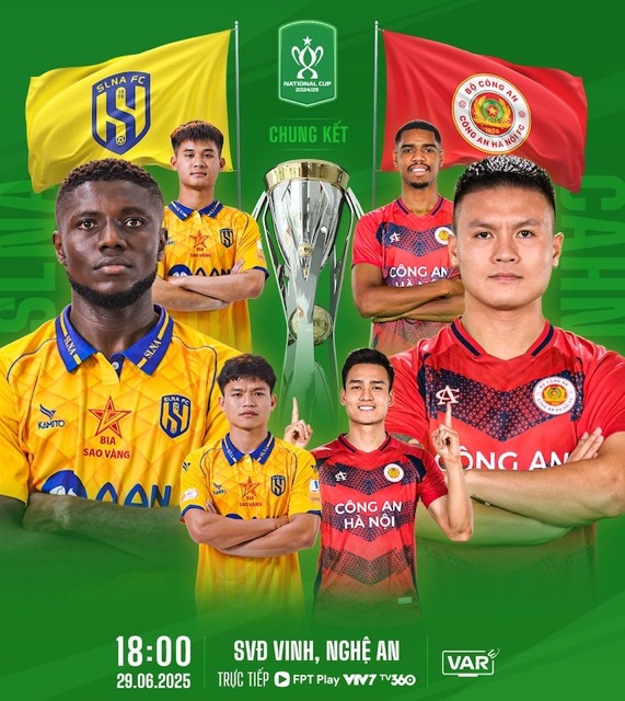 Chung ket Cup Quoc gia 2024-2025 giua Song Lam Nghe An va Cong an Ha Noi dien ra luc 18h00 ngay 29.6.