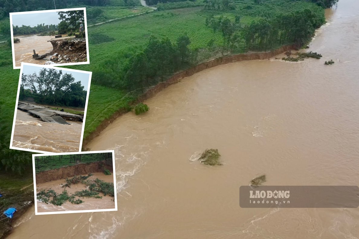 Landslides are spreading along the river, people are worried about losing their cultivated land. Photo: Nguyen Hoan.